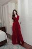 Váy đỏ Red Ruffle dài cổ chữ v XYBYMY XY đi sự kiện đẹp