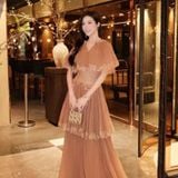  Váy nâu dài công chúa phối ren DOCEMEO 