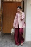  Set bà ba áo hồng quần đỏ rượu TỦ ĐỒ CỦA LINH 