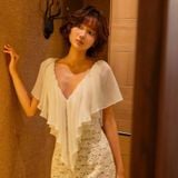  Váy trắng ngắn xẻ ngực  TRIO JI 