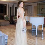 Váy yếm ren hở lưng kem BYDI 