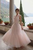  Váy hồng voan ôm eo bay bổng LOVELYN 