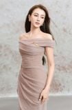  Váy nude trễ vai dài  DENIO 