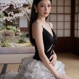  Váy hai dây đen tà trắng phồng  GLAMDOLL 