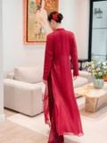  W - Áo dài đỏ voan đính kết hoa HỒNG ÂN  XÉO XỌ 