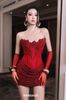 Váy đỏ ngắn chân váy đính đá cườm BANDAGE DRESS đi sự kiện sang chảnh