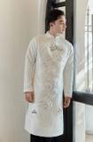  W - Áo dài trắng NAM thêu rồng LAM KHUE 