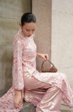  W - Áo dài hồng ánh kim chấm hoa EDINI 