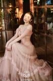  Váy hồng dài 3 tầng trễ vai JOSEPHINE 