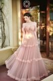  Váy hồng dài 3 tầng trễ vai JOSEPHINE 