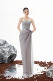  Váy xanh dương ESTA phần ngực xếp ly tà váy phối lụa BYDI 