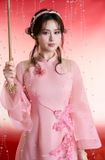  W - Áo dài hồng thêu hoa quần hồng MADDY HATE ROSE 