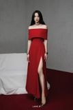  Váy đỏ bẹt vai khoét xẻ đùi LANE JT 