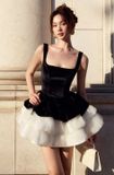  Váy đen phối tà trắng ngắn phồng MAEL FEMME 