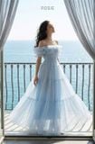  Váy xanh dài tiểu thư bẹt vai ROSIE 