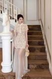  Váy trắng dài phối ren cổ sơ mi OIA 