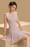  Váy nude ngắn hai dây thắt nơ vai PARAMO 