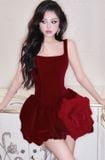  Váy đỏ ngắn VALENCIA đính hoa hồng to bên hông GLAMDOLL 