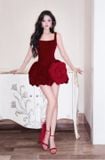  Váy đỏ ngắn VALENCIA đính hoa hồng to bên hông GLAMDOLL 