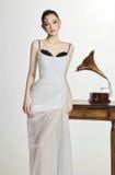  Váy 2 dây trắng phối lưới đen cúp ngực BYDI 