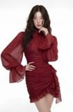  Váy đỏ ngắn tay dài thun ôm body MOORIS 