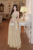 Váy kem xoè dài Gold Lace hoạ tiết lá XYBYMY XY đi chơi đẹp