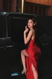  Đầm lụa đỏ 2 dây xẻ tà cao MAEL FEMME 