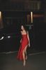 Cho thuê đầm lụa đỏ 2 dây xẻ tà cao MAEL FEMME đi chơi đẹp