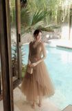 Váy nâu dài đính nơ ngay bụng XYBYMY XY 