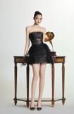  Váy đen ngắn ELDA cúp ngực tà lưới voan xoè BY DI 