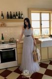  Váy xanh dài bẹt vai có nơ ngay eo JOSEPHINE 