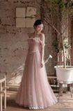  Váy dài hồng bẹt vai công chúa  LOVELYN 