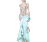  Áo corset MÀU TRẮNG chân váy dài xanh ngọc  MAEL FEMME 