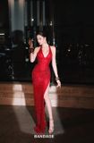  Váy đỏ dài xẻ đùi sequin BANDAGE DRESS 