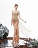  Váy nâu CAMI tà lưới mỏng dài BY DI 