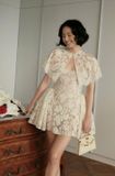  Váy kem ngắn xoè phối choàng ren HUONG BOUTIQUE 