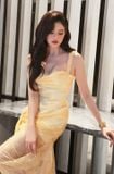  Váy nude dài ren nổi phối lớp lót màu da MUST HAVE 