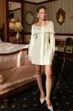  Váy trắng ngắn trễ vai cổ vest phối ren KEIRA TONG 