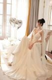  Váy trắng dài 2 dây kết hợp choàng rời dài LINH PHUNG 