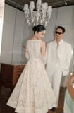  Váy kem ren dài sát nách kèm belt HUONG BOUTIQUE 