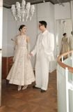  Váy kem ren dài sát nách kèm belt HUONG BOUTIQUE 