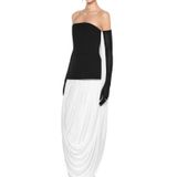  Váy dài cúp ngực dáng peplum đen phối trắng CHATS 