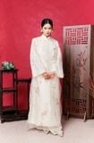 W - Áo dài BẠCH NGỌC trắng kèm dây cài hoa  MỘC TRÀ 