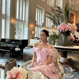  Váy hồng dài bẹt vai xếp tầng NAN ATELIER 