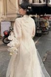  W - Áo dài trắng ren xẻ tà trước  DAS LA VIE 