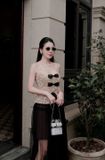  Set áo hai dây đính nơ và chân váy voan dài XYBYMY XY 