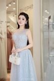  Váy xanh dương dài lưới mỏng chéo vai kèm choàng JOSEPHINE 