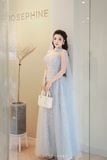  Váy xanh dương dài lưới mỏng chéo vai kèm choàng JOSEPHINE 