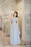  Váy xanh dương dài lưới mỏng chéo vai kèm choàng JOSEPHINE 
