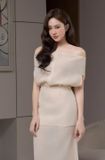  Set váy trắng kem dài áo bẹt vai áo S chân váy L DELICATE 